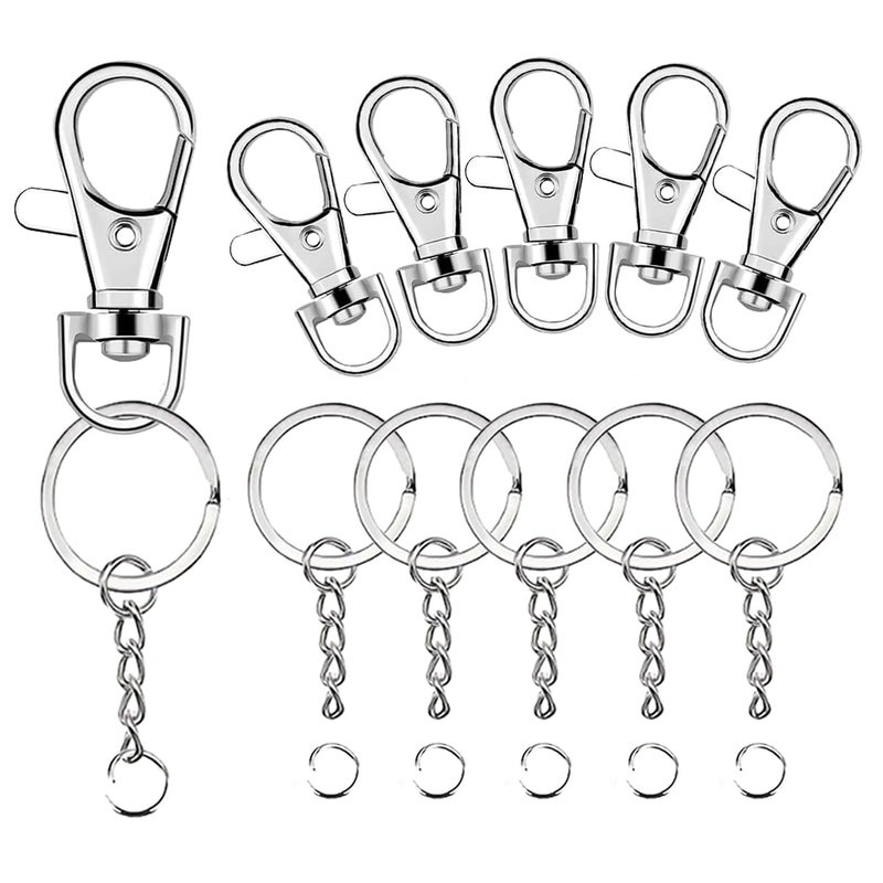 Segauin 100 Pcs Lanyard Snap Hooks and Key Rings with Chain and Jump Rings for Keychain Lanyard DIY Jewelry Crafts Accessories Silver(50 Swivel Snap Hooks +50 Flat Key Ring with Chains) - Image 1